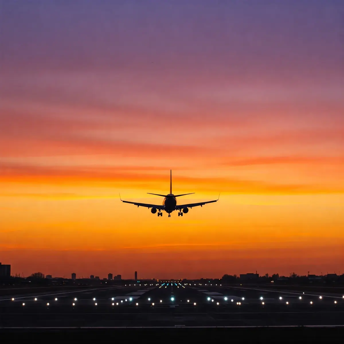 Avión aterrizando en el aeropuerto de Foz de Iguaçu al atardecer, donde arrancan los traslados privativos
